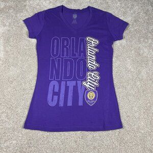 MLS Womens Large Purple Orlando City V-Neck Short Sleeve T-Shirt NWOT